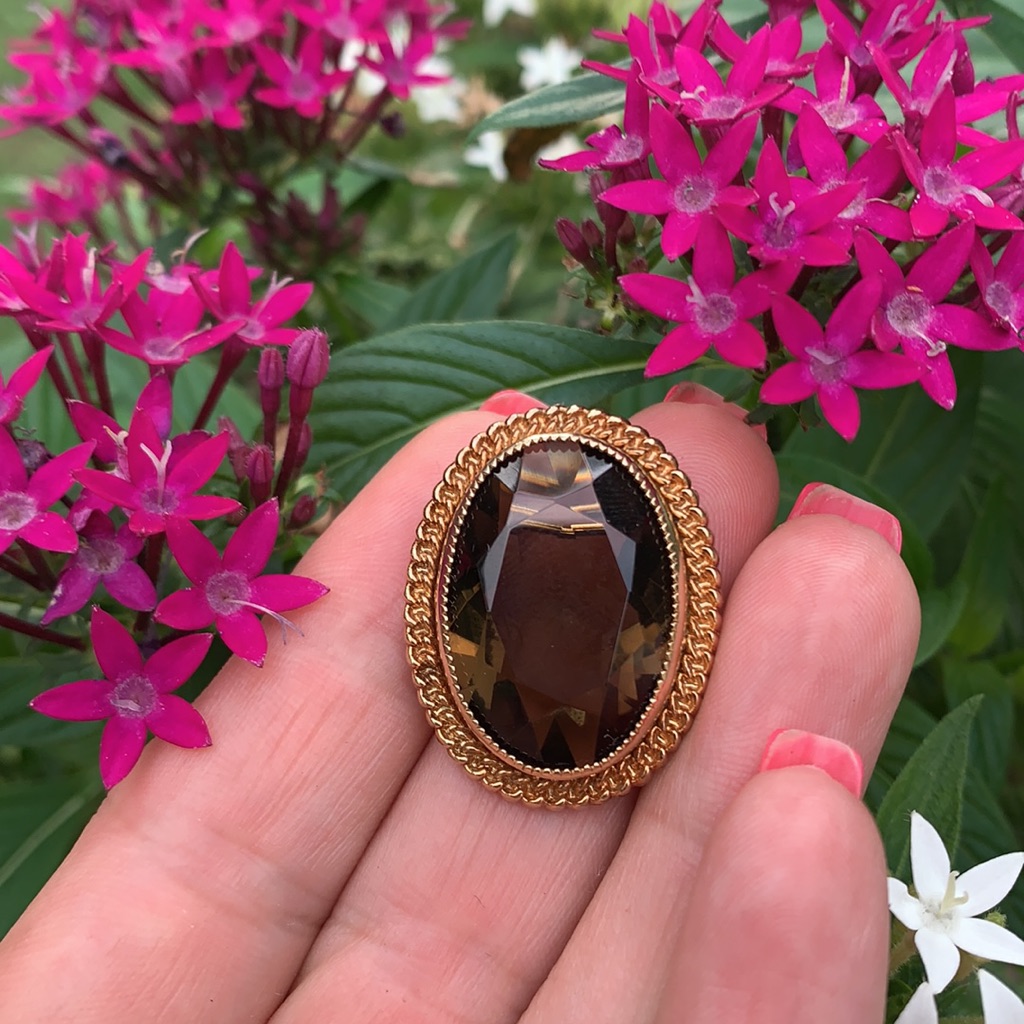 Vintage Smokey Topaz? Gold Filled Small Brooch